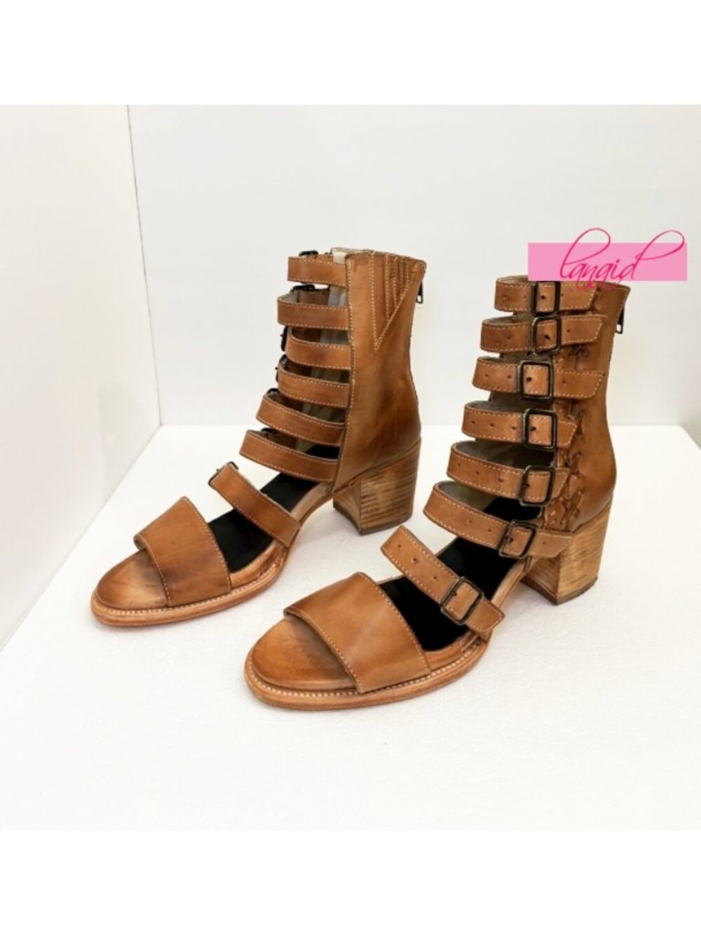 NEW Freebird Country Natural Leather Buckles Edgy Cut-Outs Cutouts Low Sandals - Picture 7 of 11